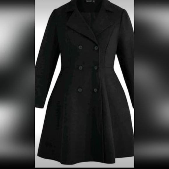 Black Double Breasted Wool like Coat with Slant Pockets - Picture 6 of 16